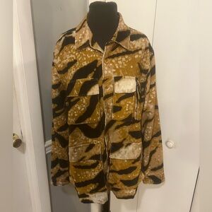 Topman long sleeve regular cord overshirt with pocket detailing in anima…